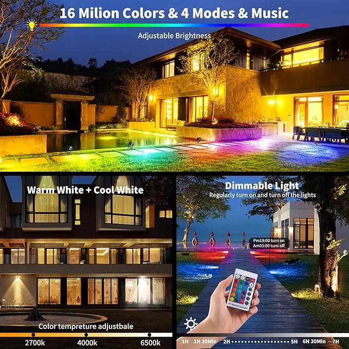 1500LM LED High Brightness Outdoor Landscape Lighting 15W RGBCW Color Changing Landscape Lights Remote Control Spot-Lights with Plug in IP66 Waterproof Flood Light for Garden - 4 Pack by GreenHaven Gardens