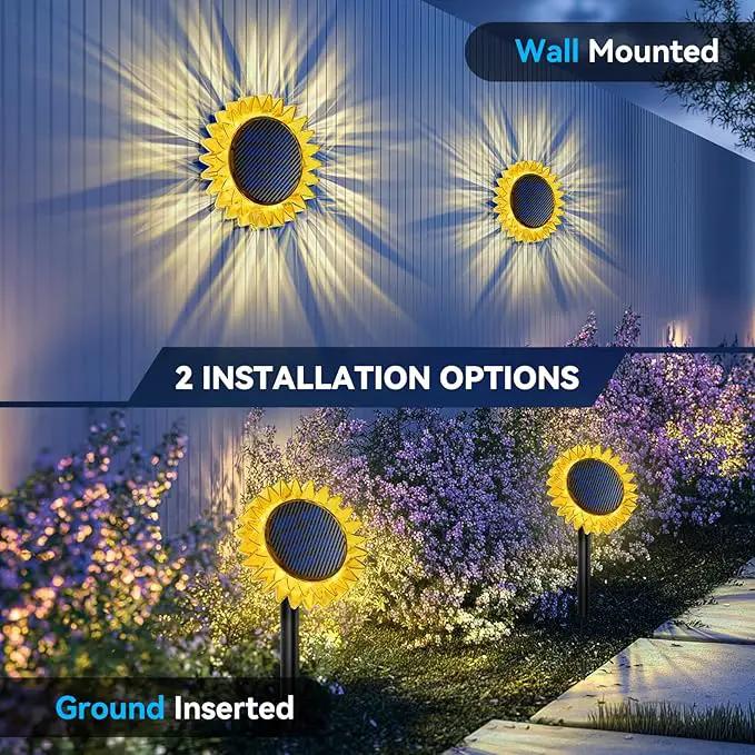 Solar Garden Lights - Upgraded Solar Sunflower Light, Ground/Wall 2 In 1, Outdoor Lights Waterproof IP67,Garden Yard Patio Backyard Pathway Landscape Fence Wall Decoration, Warm White(2 Pack) by GreenHaven Gardens