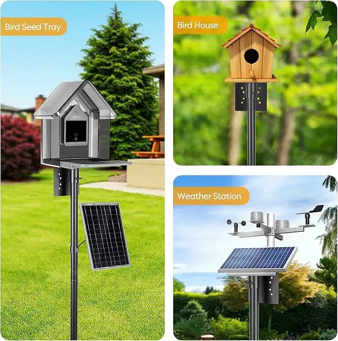 Bird House Pole Kit, Heavy-Duty Adjustable Pole for Outdoors with 5 Prongs Base,Metal Universal Support Pole for Bird Feeders,Solar Pannel,Black by GreenHaven Gardens