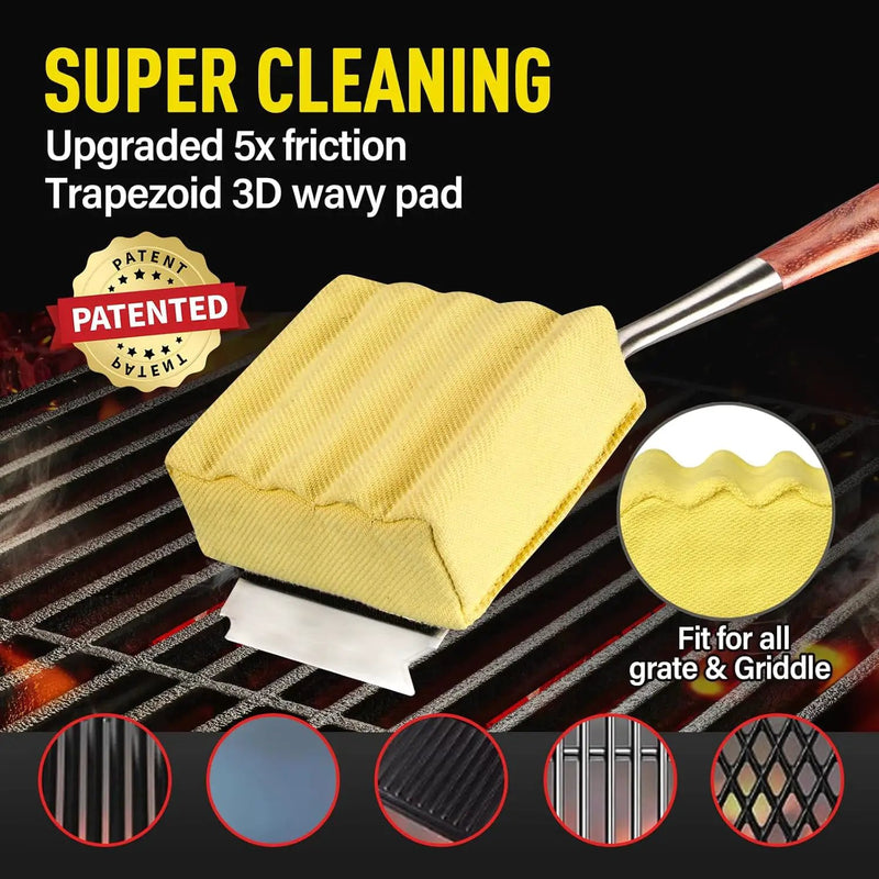 Bristle-Free Steam Grill Brush,with Extended Luxurious Rosewood Handle,Unique Seamless-Fit Scraper Tool,BBQ Replaceable Cleaning Head,Grill Cleaner for Outdoor Grill,Gifts for Men/Dad by GreenHaven Gardens