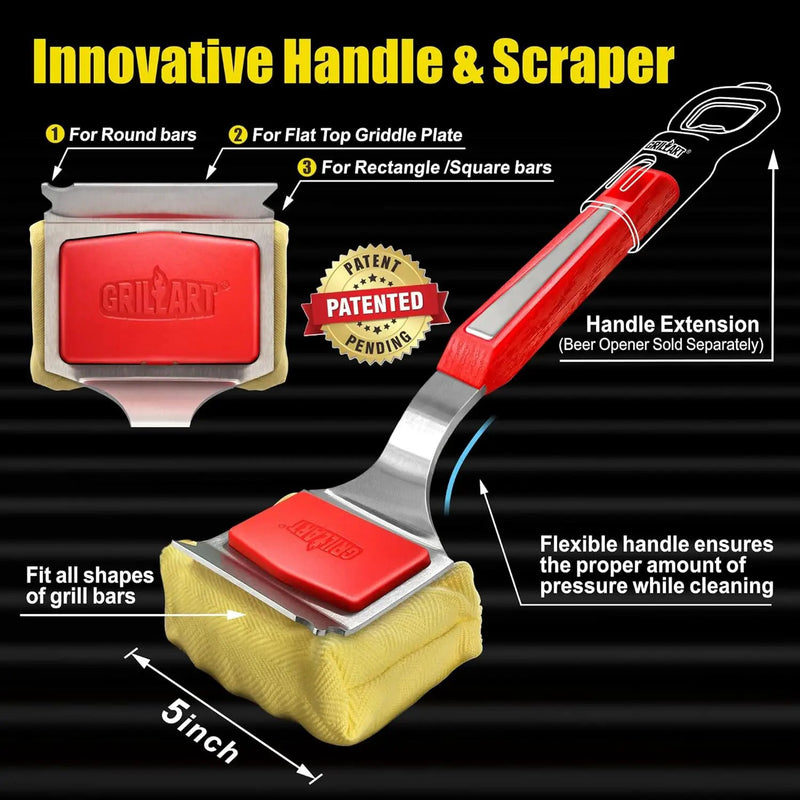GRILLART Grill Brush Bristle Free. SteamWizards BBQ Replaceable Cleaning Head, Unique Seamless-Fit Scraper Tool for Cast Iron/Stainless-Steel Grates, Safe Barbecue Grill Cleaner-Red by GreenHaven Gardens