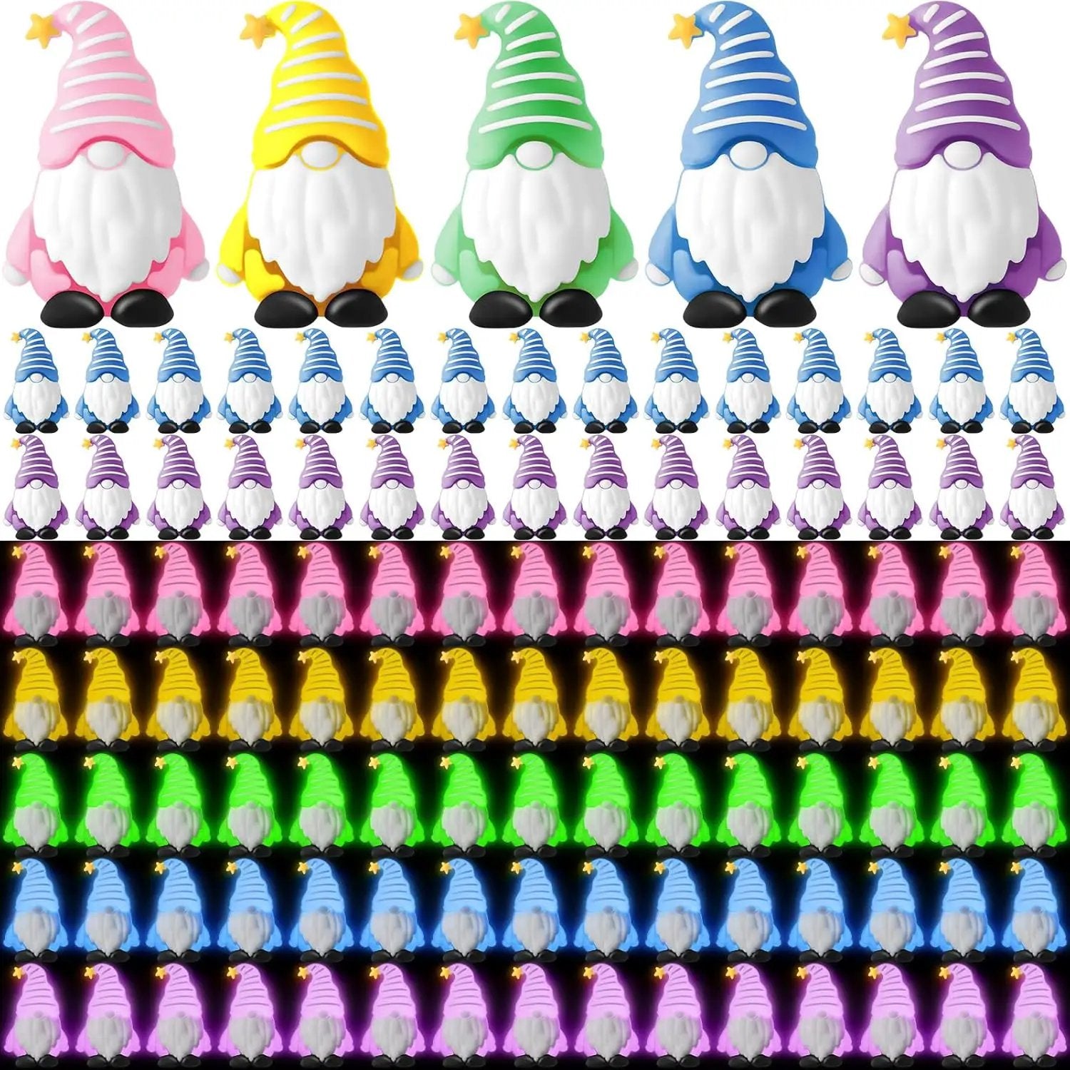 100 Pcs Luminous Mini Gnomes Figurines Fairy Glow in Dark Garden Miniature Gnome Figurines Decor Funny Poses Garden Yard Home Patio Lawn Backyard Hide See DIY Craft by GreenHaven Gardens