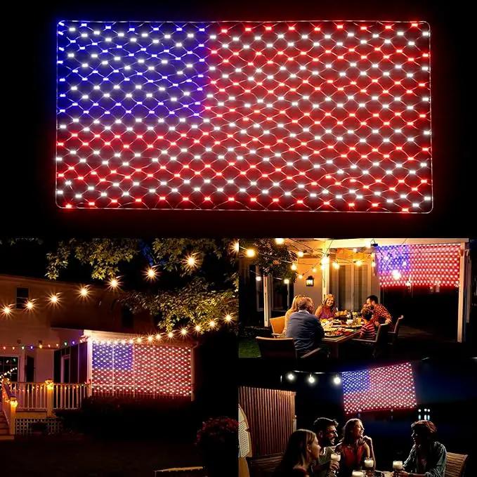Leisure world 384 LED American Flag Net Lights for Outdoors, 6.6 FT x 3.3 FT Light Up American Flag, American Led Flag Patriotic Lights for Camper, Yard, Garden Memorial Day, Christmas Decorations by GreenHaven Gardens