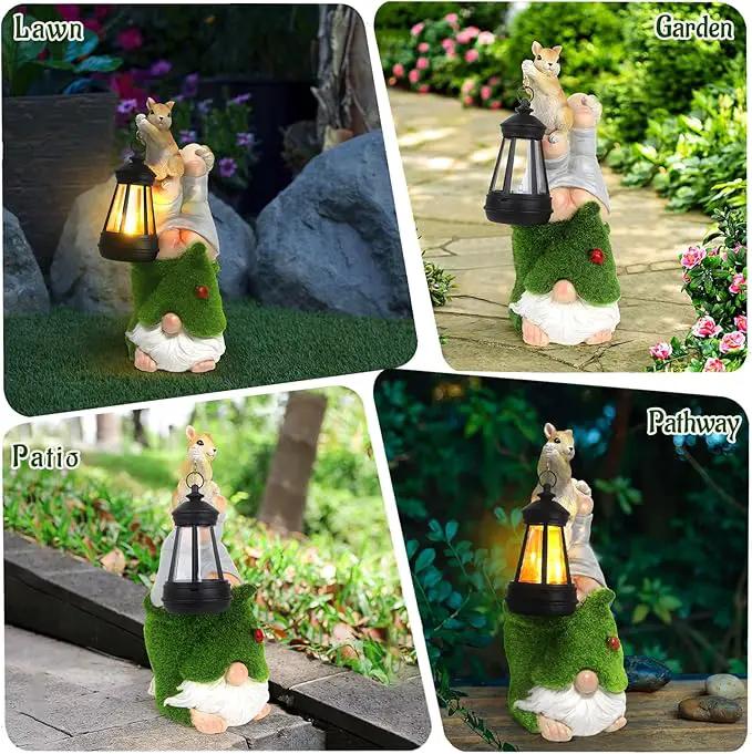 Garden Gnome with Squirrel Outdoor Statue,Flocked Gnome Statue Holding Lantern with Solar Lights,Outdoor Gnomes Decorations for Yard Patio Lawn Porch,Gifts for Mom by GreenHaven Gardens