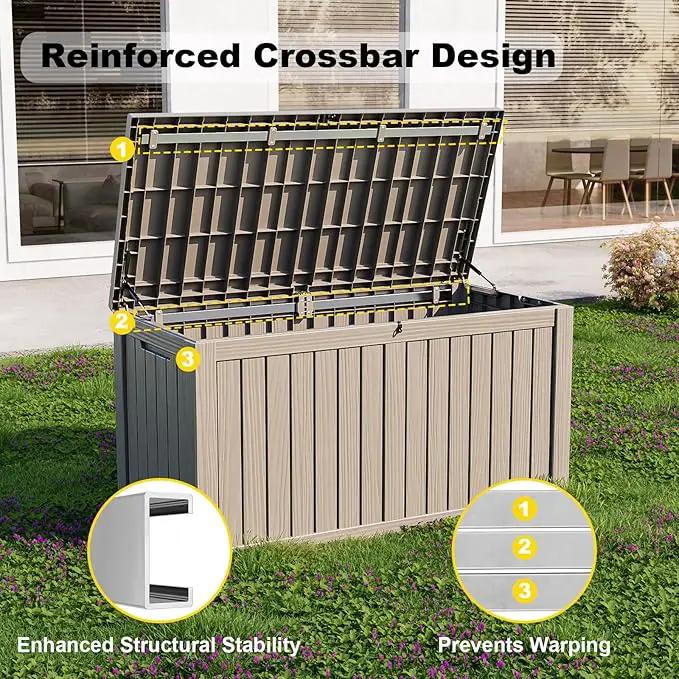 150 Gallon Outdoor Deck Box,Storage Lockable Waterproof Patio Furniture,Garden Tools,Cushions,Pool Accessories Outside Storage Resin Box(Grey) by GreenHaven Gardens