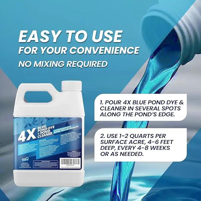 32oz 4X Blue Pond Dye + Pond Cleaner, Blue Dye for Ponds and Lakes, 2-in-1 Lake Colorant + Enzymes, Makes Murky Water Clean & Beautiful, Keeps The Water Cool, Clear, and Ideal for Fish & Wildlife by GreenHaven Gardens