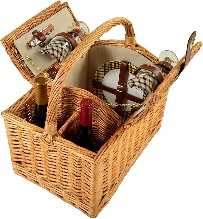Picnic at Ascot Vineyard Willow Picnic Basket with service for 2 - London Plaid by GreenHaven Gardens