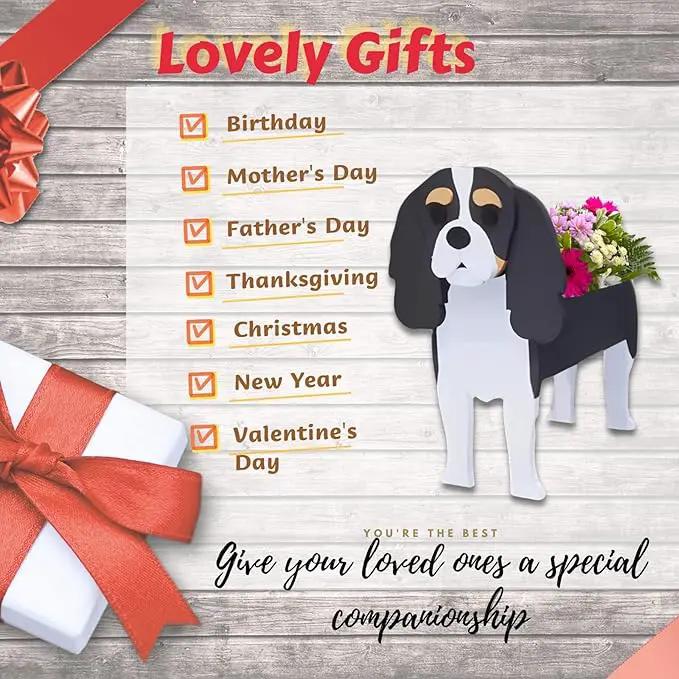 Cavalier King Charles Spaniel Dog Planter Plant Pots,Cute Garden Dog Flower Planter,Dog Planters Birthday Gifts for Women,Office,Indoor/Outdoor Decor（9.45 * 8.66 * 13.39in） by GreenHaven Gardens