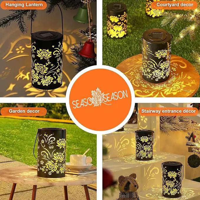 Solar Lanterns Outdoor Hanging Waterproof Metal Lotus Pattern Lanterns for Garden Patio Yard Lawn Front Porch Decor as Birthday Gifts for Mom Grandma Women by GreenHaven Gardens