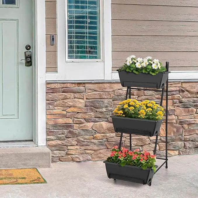 Vertical Garden Planter 3 Tier Raised Garden Bed Freestanding Elevated Raised Planter Boxes Outdoor Herb Planter Stand with Removable Tray on Patio Balcony Porch Grey by GreenHaven Gardens