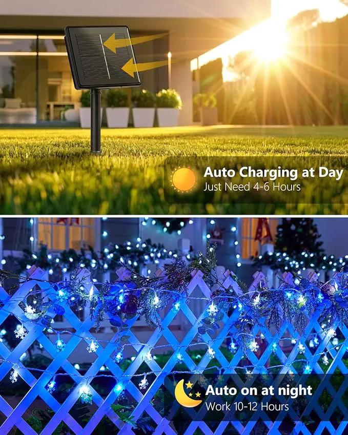 Brightown Solar Christmas Snowflake String Lights, 72FT 200 LED Outdoor Waterproof Fairy Lights with 8 Lighting Modes for Wedding, Party, Tree, Room, Garden, Patio, Yard, Home, Blue by GreenHaven Gardens