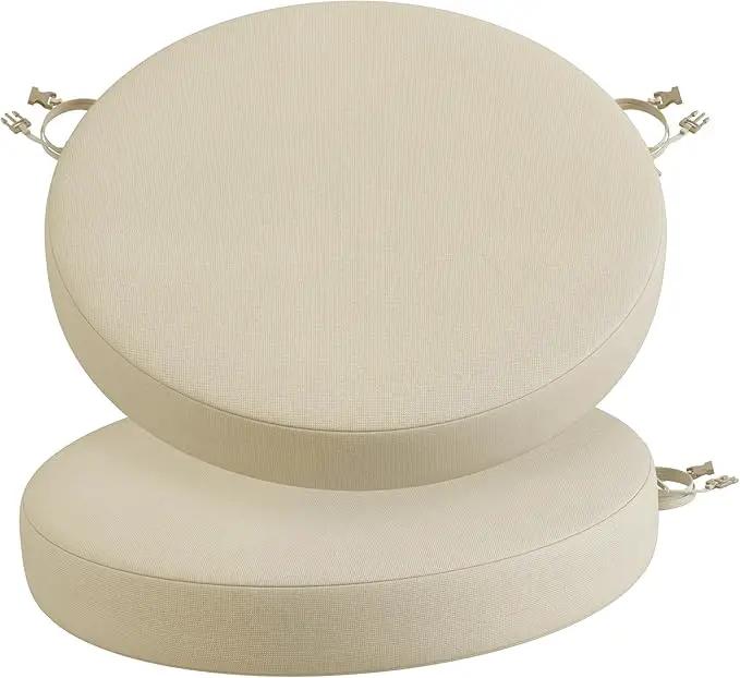 Codi Round Outdoor Chair Cushions 15 Inch, Patio Bistro Cushion Set of 2, Waterproof with Adjustable Straps, Beige 15x15'' by GreenHaven Gardens