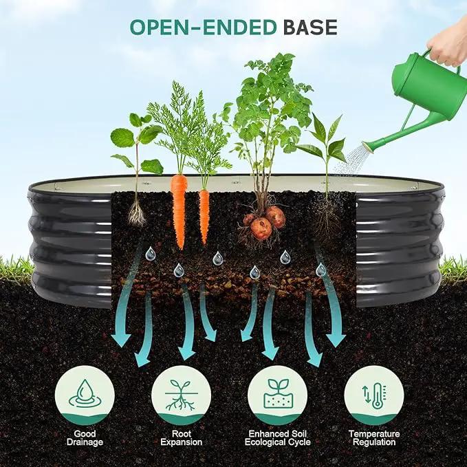 Galvanized Raised Garden Bed Outdoor - 4×2×1ft Planter Raised Beds for Gardening | Oval Metal Garden Planter Box with Safety Edging and Gloves for Vegetables Fruits and Flowers - Grey by GreenHaven Gardens