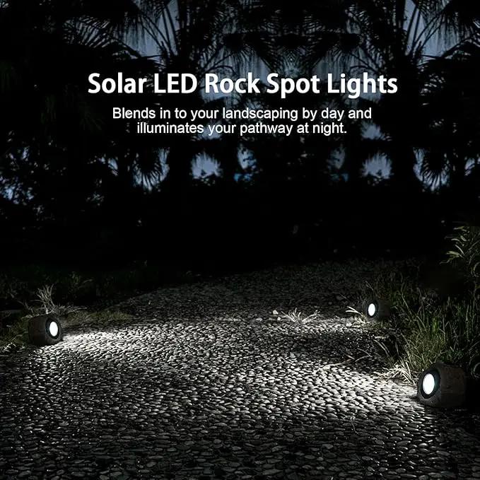 Solar Rock Lights, 4 Pack Solar Powered Waterproof LED Spotlights Decorative for Outdoor Garden, Pathway, Walkway, Yard, Landscape, Patio by GreenHaven Gardens