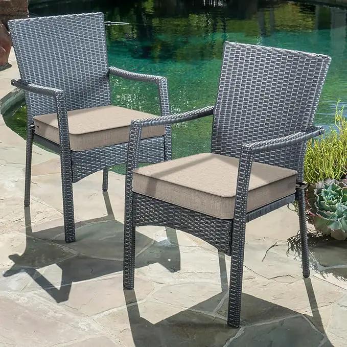 LVTXIII Patio Chair Cushions 19"x19"x3", Water-Repellent Outdoor Seat Cushions for Patio Furniture, Square Chair Pads with Ties for Home Garden Decoration, Set of 2, Light Grey by GreenHaven Gardens