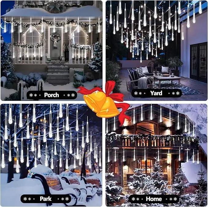2-Pack Christmas Decorations Lights Outdoor, Total 384LED Meteor Shower Lights Rain Drop Light 30cm 16 Tubes Indoor Outdoor Snow Cascading String Light for Xmas Tree Roof Party Garden (Cool White) by GreenHaven Gardens