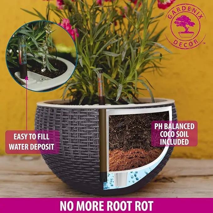 GARDENIX DECOR 11'' Self Watering Hanging planters for Indoor Plants - Flower Pot with Water Level Indicator for Plants, Hanging pots - Self Watering Planter Plant Pot-Coco Coir - Round 1 Pack - Gray by GreenHaven Gardens