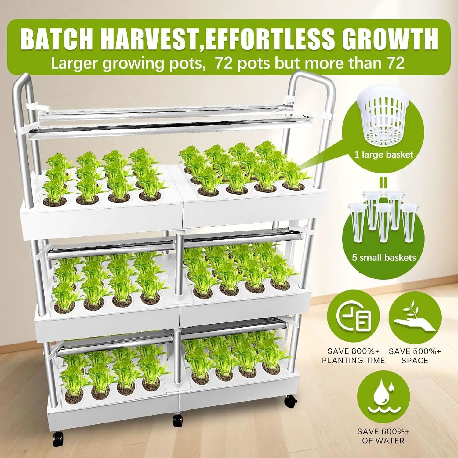 Large 3-Tier Indoor Hydroponics System Kit with Grow Lights, Double Water Pump Indoor Garden, and 72 Large Pods for Vegetables Herbs Microgreens by GreenHaven Gardens