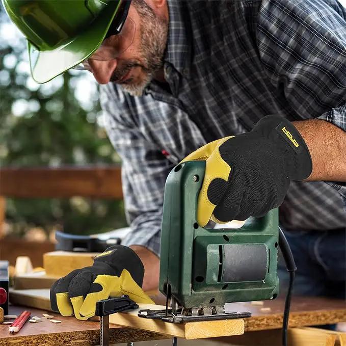 HANDLANDY Leather Work Gloves for Men & Women, Reinforced Durable Garden Gloves, Cowhide Working Glove for Gardening by GreenHaven Gardens