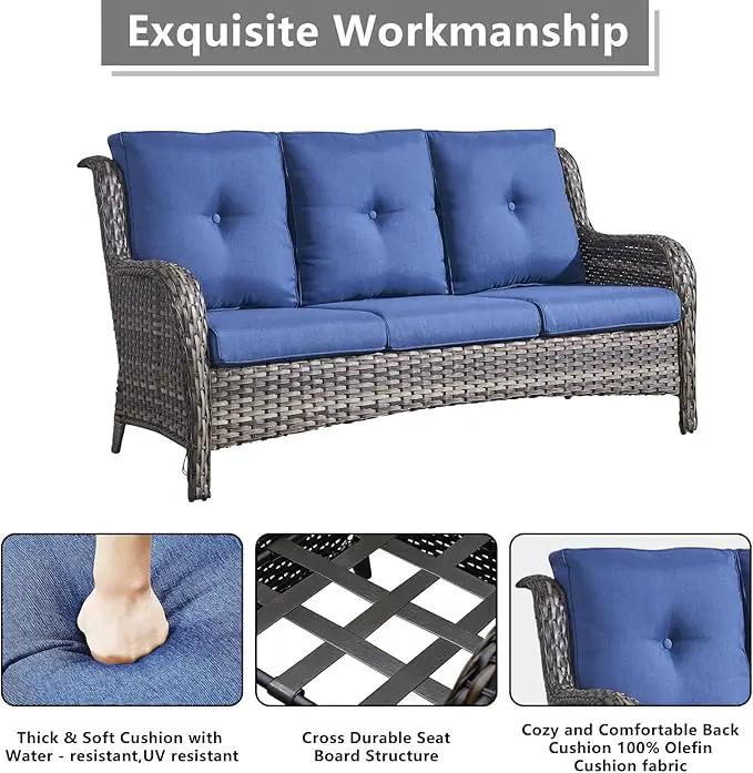 Outdoor Wicker Patio Furniture Set - 6 Piece Rattan Patio Conversation Set with 2 Rocking Swivel Chairs,2 Ottomans,1 Sofa and 1 Side Table for Porch Deck Backyard Garden(Mixed Grey/Blue) by GreenHaven Gardens