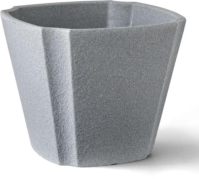 ARBORA 16" Monaco Square Polyresin Indoor and Outdoor Planter with Stone Blend Concrete Gray Finish - Durable, Weatherproof, Lightweight, Large Plant Pot for Patio, Garden, Deck, Entryway by GreenHaven Gardens