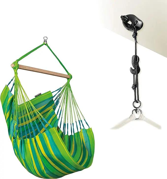 LA SIESTA® - Medium Basic Domingo Hammock Swing Chair & CasaMount - Weather & Tear Resistant Hanging Chair - Outdoor Indoor Hammock Chair w/Suspension Kit for Walls Ceilings Square Beams - Lime by GreenHaven Gardens