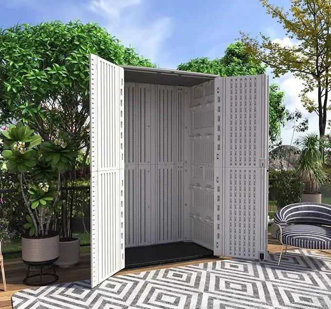 HOMSPARK Storage Shed Weather Resistance, Multi-Purpose Outdoor Storage Cabinet for Backyards and Patios, Vertical Storage Shed for Lawnmower, Patio Accessories (White 1, Tall - 53 cu.ft) by GreenHaven Gardens