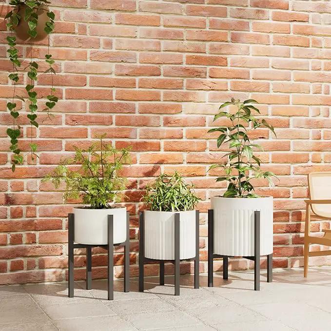 2-Pack Adjustable Metal Plant Stand Indoor Outdoor - Fits 8 to 12 Inches Pots - Mid Century Modern Planter Stand Black Flower Pot Holder Home Decor for Gardening Gifts by GreenHaven Gardens