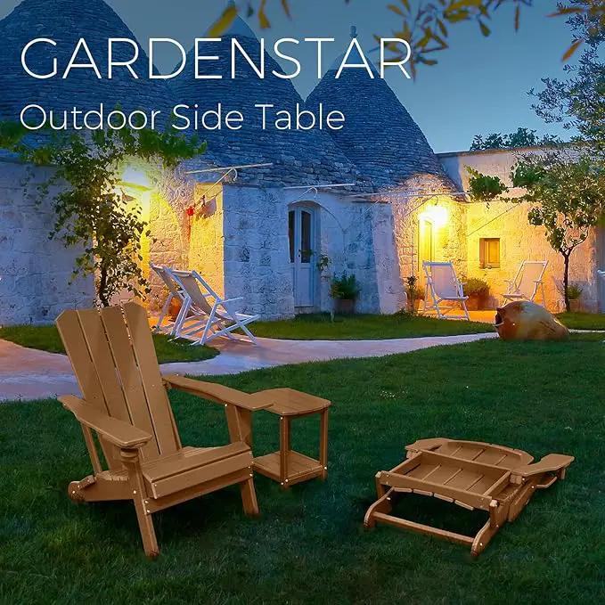 Adirondack Square Outdoor Side Table,2-Tier Storage Patio Side Table, HDPE End Tables for Backyard Pool Porch Garden Lawn BrownRed by GreenHaven Gardens