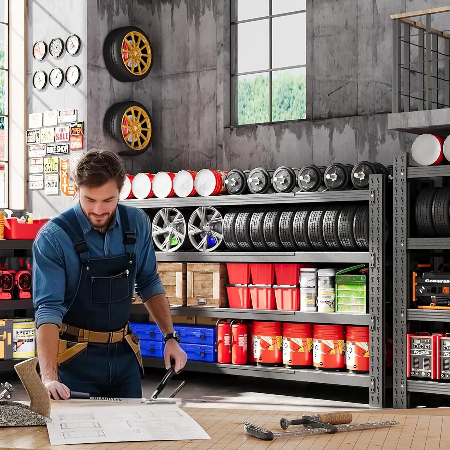 68” W Metal Shelf Heavy Duty, 8000LBS Metal Garage Shelving Units, 4 Tier Storage rack shelves, Steel Industrial Shelving , Adjustable Standing Shelf for Basement/Warehouse 68"W x 24"D x 64"H, Black by GreenHaven Gardens