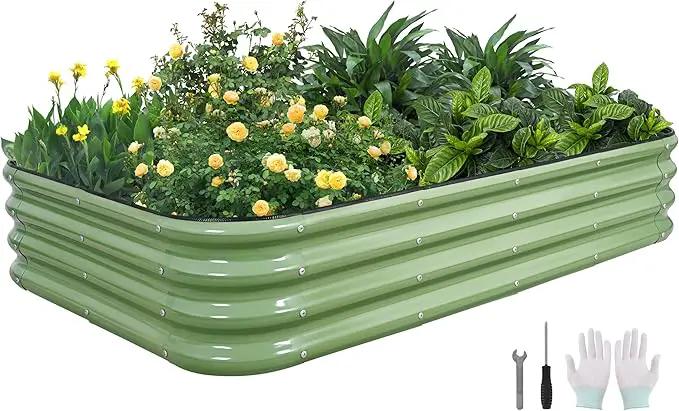 4-in-1 Modular Raised Garden Bed Kit - Adjustable Sizes (5x3x1ft, 4x4x1ft, 6x2x1ft, 7x1x1ft) - Heavy Duty Galvanized Steel Planter Box with Bracing Rods & Gloves for Vegetables, Fruits by GreenHaven Gardens