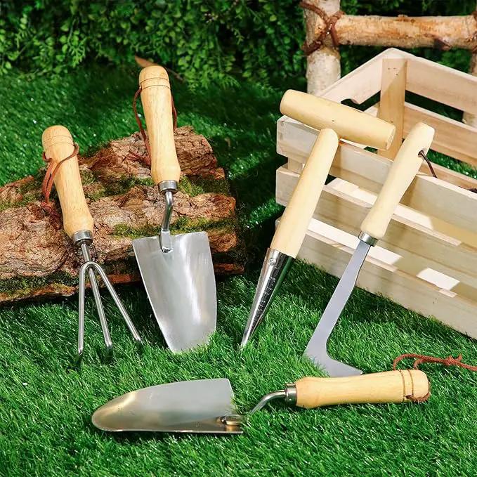 Lasnten 5 Pcs Garden Tool Set, Heavy Duty Gardening Tools with Hand Dibber, Hand Crack Weeder, Transplanter, Big Trowel, 3-Claw Cultivator for Planting Flowers, Gardening Gifts for Women and Men by GreenHaven Gardens