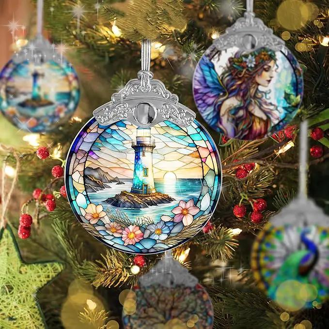 Stained Glass Suncatcher, Jocidea Lighthouse Ornament, Christmas Ornaments, Holidays Ornaments, Christmas Tree Decor, Lighthouse Decor for Home, Lighthouse Gifts by GreenHaven Gardens