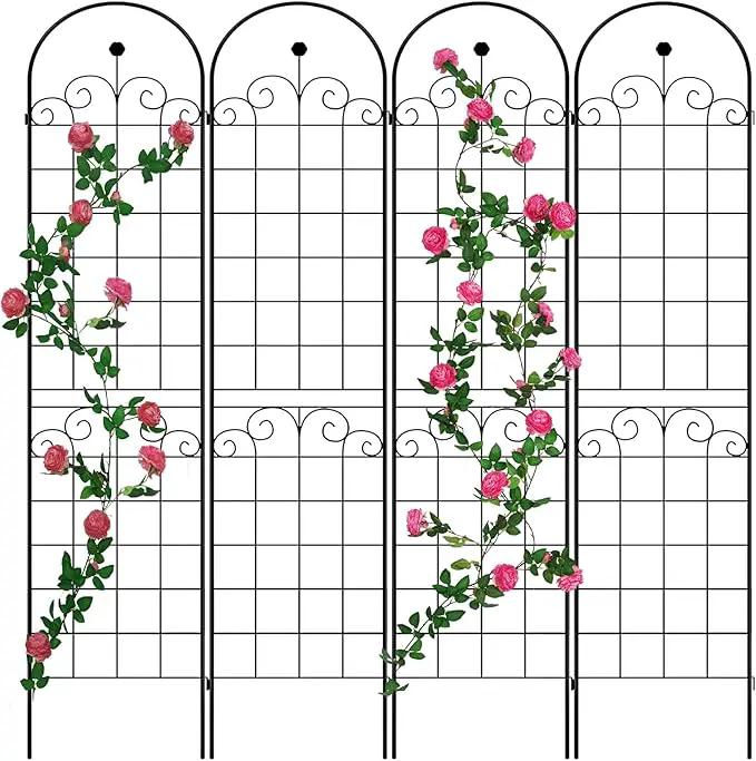 4 Pack Metal Garden Trellis 86.7" H Garden Fence Rustproof Trellis for Climbing Plants Support Roses Flower Outdoor Lawn, Black Galvanized Tube by GreenHaven Gardens
