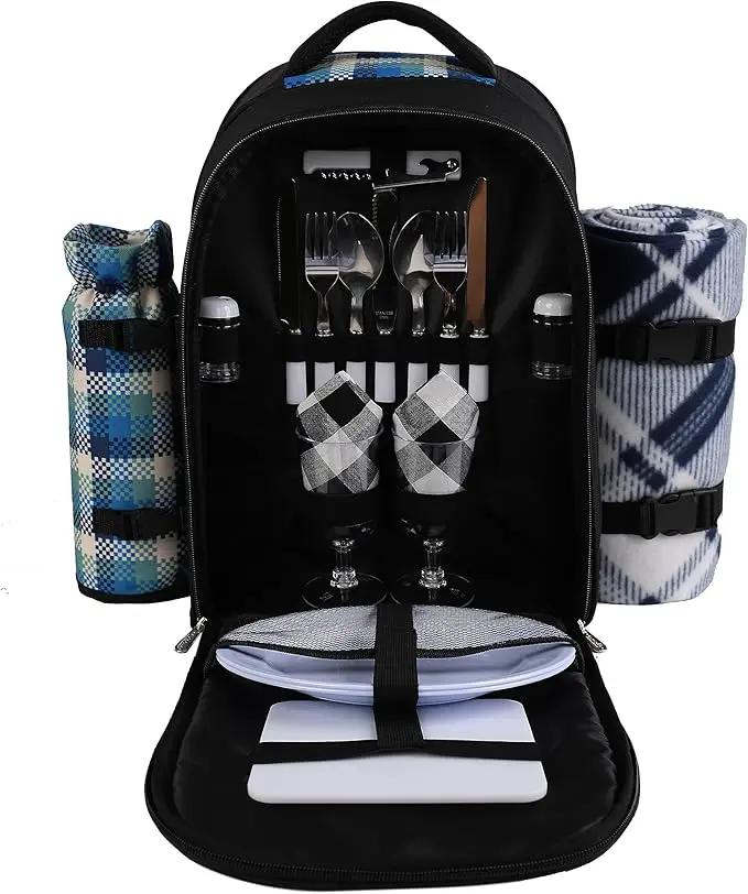 apollo walker Picnic Backpack Bag for 2 Person with Cooler Compartment, Detachable Bottle/Wine Holder, Fleece Blanket, Plates and Cutlery Set by GreenHaven Gardens
