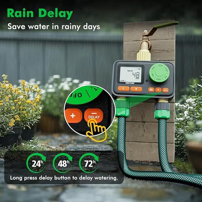 RESTMO RF Remote Controlled Sprinkler Timer with Brass Inlet & Outlet, Water Timer for Garden Hose, Automatic/Manual/Rain Delay for Outdoor Faucet, Drip Irrigation and Lawn Watering, 2 Outlet by GreenHaven Gardens
