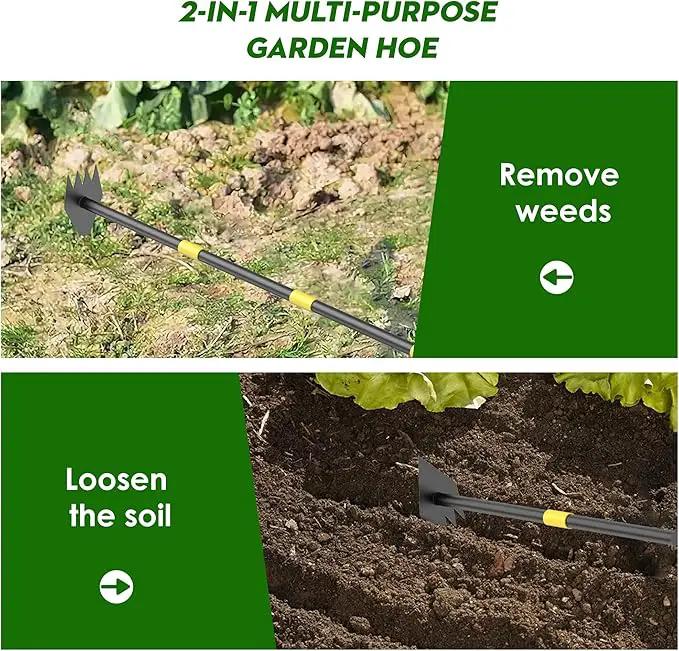 Dual Headed Hoe Garden Tool, Hoe Cultivator Gardening Tool, 17-59" Adjustable Long Handle Heavy Duty Scuffle Hoe with Rake Tiller Cultivator for Weeding, Digging, Loosening Soil, Sowing by GreenHaven Gardens