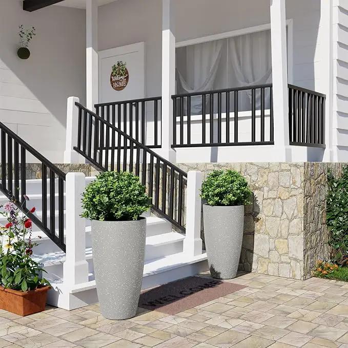 QCQHDU 21 inch Tall Planters for Indoor & Outdoor Plants, 2 Pack Sturdy Plant-Flower-Tree Pots for Front Porch Patio Deck Living Room Decor by GreenHaven Gardens