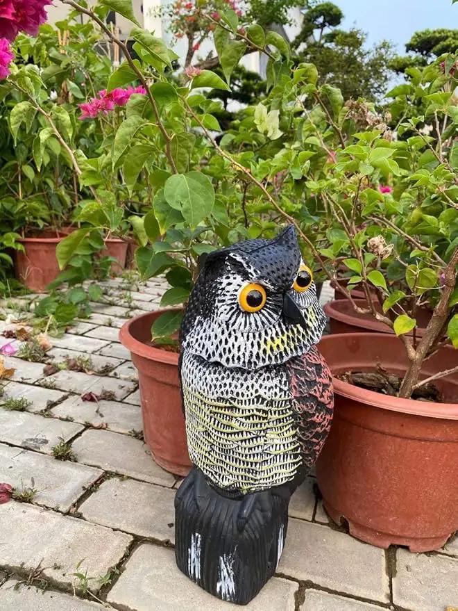 Owl Decoy 360 Rotate Head, Scarecrow Fake Owls Natural Enemy Realistic Owls to Scare Birds Away by GreenHaven Gardens
