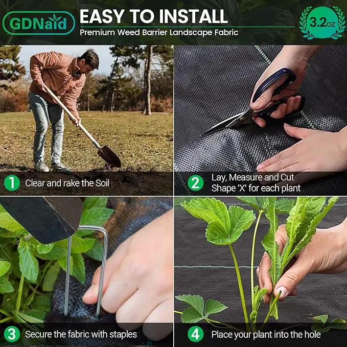 4x180ft Weed Barrier Landscape Fabric Heavy Duty, Premium 3.2oz Weed Barrier Fabric Weed Tarp, Weed Fabric, Garden Landscaping Fabric by GreenHaven Gardens