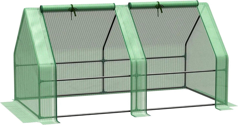 Outsunny 6' x 3' x 3' Mini Greenhouse with Zippered Doors & Roll-up Windows, Portable Plant Hot House with Durable PE Cover, Water Resistant, UV Protected for Outdoor Flowers, Vegetables, Green by GreenHaven Gardens