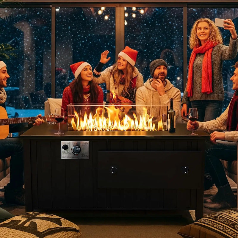 KOL 50,000 BTU Propane Fire Pit Table with Cabinet-39.5in Black Gas Fireplace with Glass Wind Guard & Lid, Outdoor Rectangular Cold Rolled Plate Plastic Spraying Firepits for Patio, Backyard, Balcony by GreenHaven Gardens
