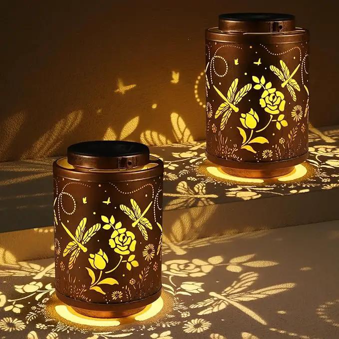 2 Pack Solar Lanterns Garden Decor Birthday Gifts for Women Mon Grandma Metal Hanging Solar Lights Waterproof Outdoor Decoration for Outside LED Lanterns for Yard Patio Lawn(Dragonfly) by GreenHaven Gardens