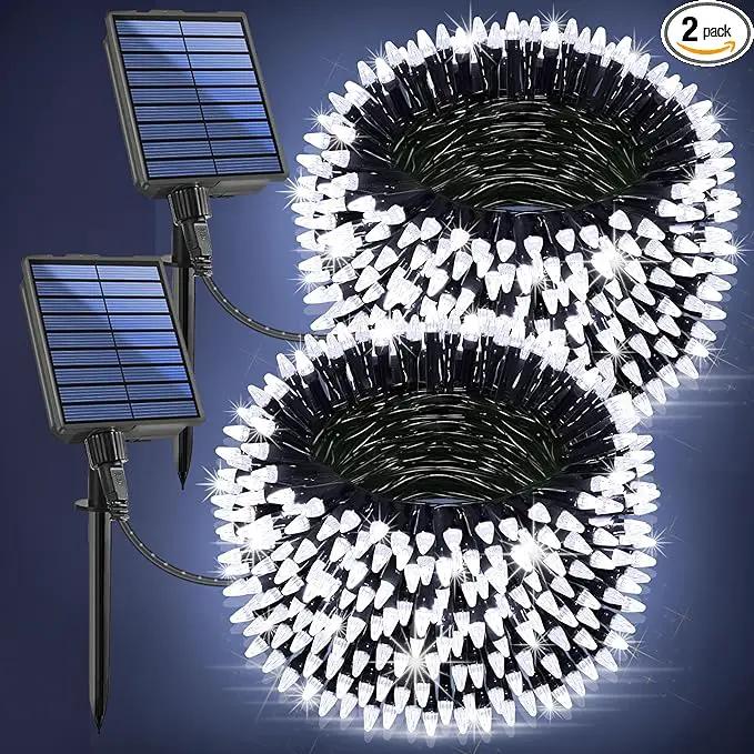 2-Pack 200FT Solar String Lights for Outside, 600 LED Extra-Bright Solar Light Outdoor with 19 Modes & Timer, Waterproof Fairy Solar Lights for Garden Patio Tree Christmas Decorations (Cool White) by GreenHaven Gardens