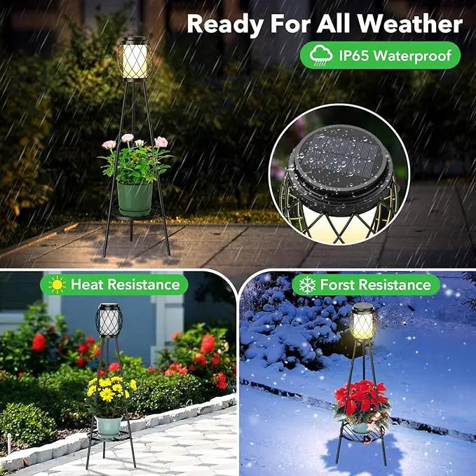 Solar Lights Outdoor Street Lights with Plant Stands 2 Pack, Solar Floor Lamp Metal Tripod Patio Lights for Garden Yard Pathway Driveway Front/Back Porch Decoration by GreenHaven Gardens