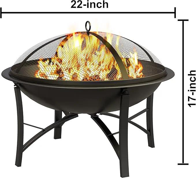 Fire Beauty Fire Pit for Outside Wood Burning,BBQ Grill Steel Fire Bowl with Spark Screen Cover,Log Grate,Poker for Camping Beach Bonfire Picnic Backyard Garden by GreenHaven Gardens