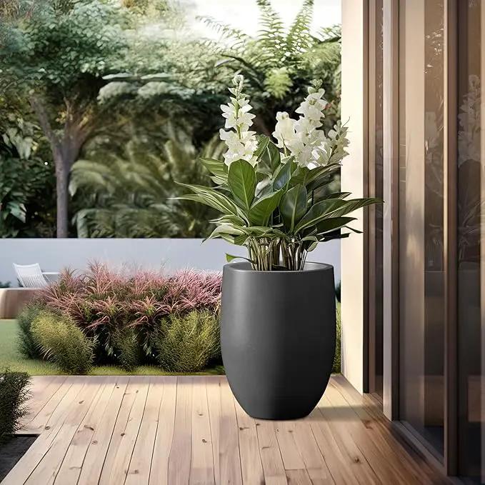 Kante 21.7" H Burnished Black Tall Planter, Large Outdoor Indoor Decorative Pot with Drainage Hole and Rubber Plug, Modern Round Taper Style for Home and Patio by GreenHaven Gardens