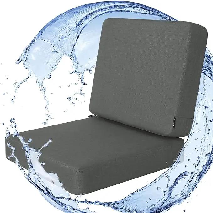 Favoyard Outdoor Deep Seat Cushion Set, 24 x 24 Inch Rainproof & 3-Year Fade Resistant Patio Furniture Cushions, Removable Seat Bottom & Back Cushion covers with Ties for Chair, Sofa, Couch, Dark Grey by GreenHaven Gardens