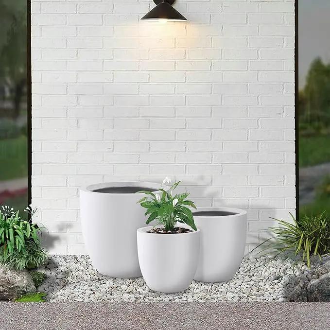 Kante 18",14",10" Dia Concrete Round Planters (Set of 3), Outdoor Indoor Large Planter Pots with Drainage Hole and Rubber Plug for Home Patio Garden, Pure White by GreenHaven Gardens