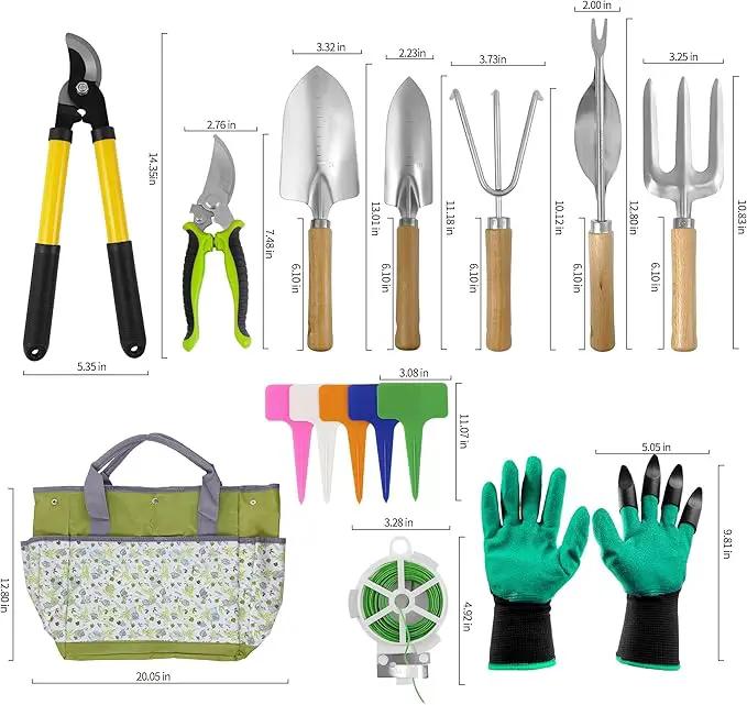 41-Piece Premium Gardening Tool Set, Stainless Steel Heavy Duty Gardening Tool Kit, with Non-Slip Rubber Grip, Storage Tote Bag, Outdoor Hand Tools, Ideal Gardening Gifts for All (Green) by GreenHaven Gardens